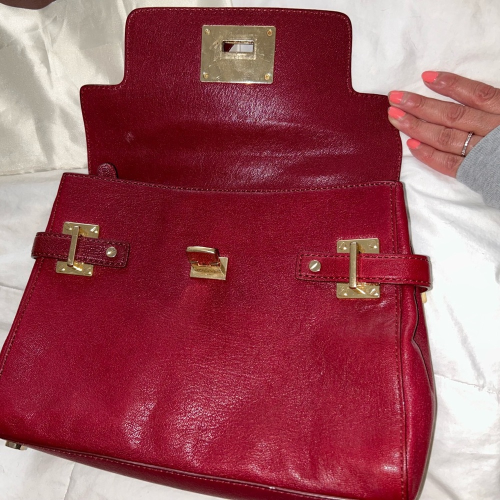 Michael Kors leather handbag burgundy shoulder cross body & dust bag 6 pockets - Picture 6 of 9